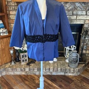 Chic Blue Jacket with Black Beaded Accent